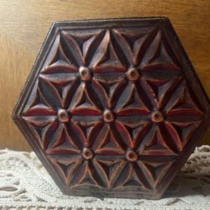 Vintage, Bulgarian, Hexagon Jewelry  Box, Embossed with a Copper Top..Small